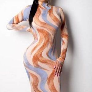 Fashion Nova Turtleneck Print Midi Dress! Size Medium!